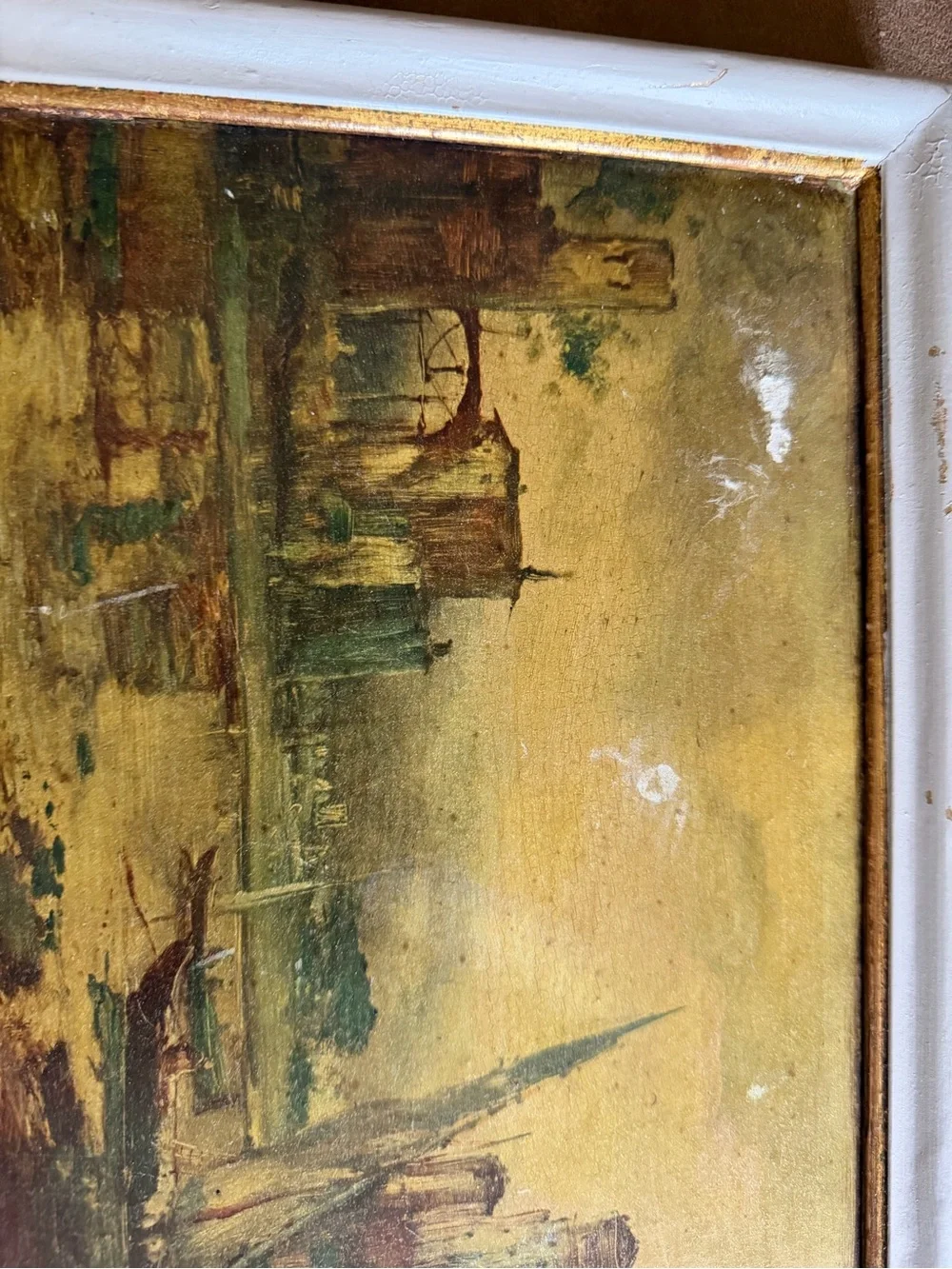 Vintage Coastal Oil Painting in Cream Frame